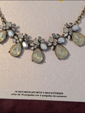 Statement Opal Teardrop White Opalescent Costume Rhinestone 18" Necklace